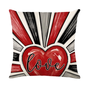 Funda de cojín corazón rojo love con rayas radiales para decoración de San Valentín