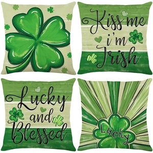 St Patricks Day Cushion Covers Green Shamrock Lucky Linen Blend Pillowcases Bedroom Living Room Sofa Decorative Festive