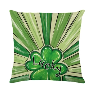 Saint Patrick's Day shamrock pillowcase featuring Lucky text on green linen fabric