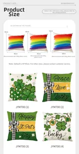 Size chart for St. Patrick's Day cushion covers in 40cm, 45cm and 50cm variants