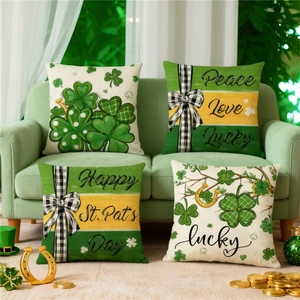 Set of 4 St. Patrick's Day clover and horseshoe throw pillow covers for home decor