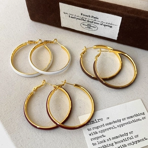 Retro Hoop Earrings Copper 18K Gold Plated Enamel Geometric Large Circle French Vintage Elegant For Women