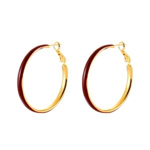 Elegant gold-plated hoop earrings with dark red enamel finish for a minimalist chic look