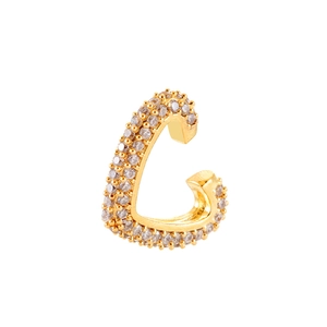 Exquisite gold heart ear bone clip with micro-paved white zircons on a white background