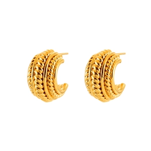 Elegant gold-plated C-shaped twist stud earrings with vintage braided texture in 45-degree view