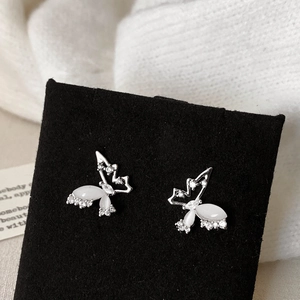 Butterfly Stud Earrings Elegant Copper With White Faux Moonstone And Micro Pave Zircon Hollow Design Trendy For Women
