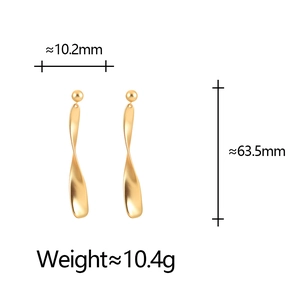 Twisted gold-plated long dangle earrings with dimensions 10.2mm width and 63.5mm length