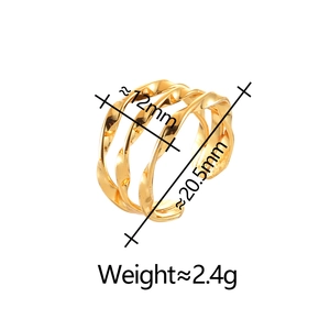Minimalist gold multi-layer twisted geometric open ring with polished hollow design