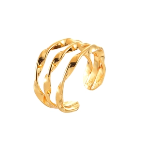 Minimalist triple-layer twisted geometric gold open ring for a luxury jewelry look