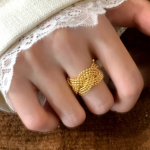 Braided Twist Open Ring Copper 18K Gold Plated Adjustable Wide Band Vintage Style Niche Design Jewelry For Women