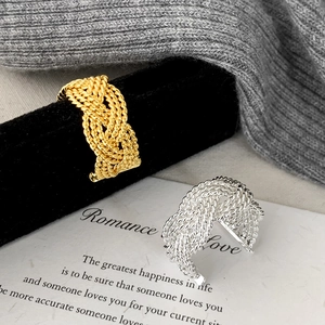 Adjustable twisted rope open ring set in gold and silver finish for women