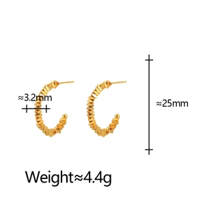 Golden C-shaped textured geometric earrings for women with detailed size measurements