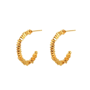 Chic gold geometric C-shaped stud earrings with textured multi-layered woven design for women