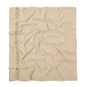 Ethnic beige embroidered long headscarf with floral embroidery on soft chiffon fabric