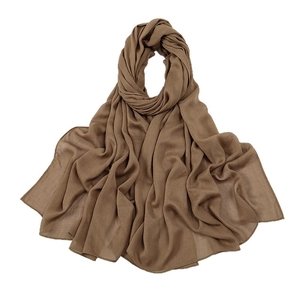 Brown lightweight breathable headscarf with natural crinkle texture and fine edge stitching