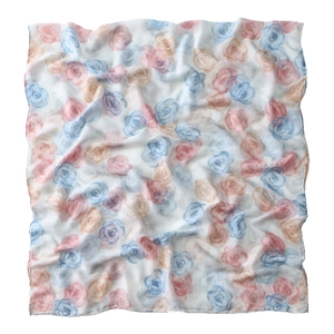 Floral print voile scarf with pink roses for women, lightweight summer beach shawl