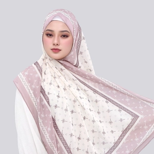 Elegant chiffon hijab for women with geometric print and V-letter pattern in dusty rose