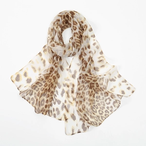 Elegant Floral Leopard Print Polyester Chiffon Lightweight Scarf Sun Protection Shawl Wrap For Women Vintage Travel Beach Scarf