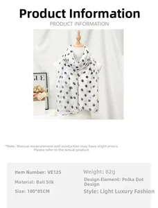Polka dot voile scarf for women measuring 180x85cm and weighing 82g in elegant white and black