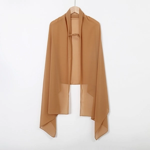 Close-up of tan pearl chiffon headscarf showing soft translucent fabric texture