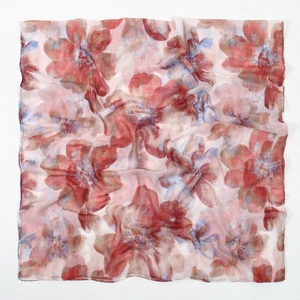 Colorful floral print voile scarf for women with elegant red and orange flower patterns