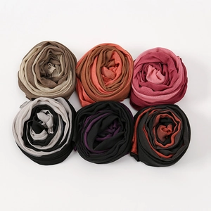 Set of 6 gradient thin cotton scarves in various two-tone colors for women fashion