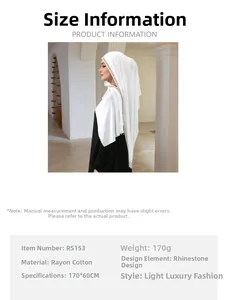 Detail of white mercerized cotton hijab with elegant rhinestone border design