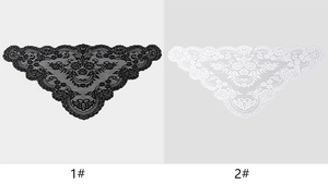 Floral lace triangle mantilla veil in black and white with scalloped embroidery edges