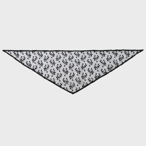 Châle triangulaire en dentelle noire avec broderie florale et mini pompons pour femmes