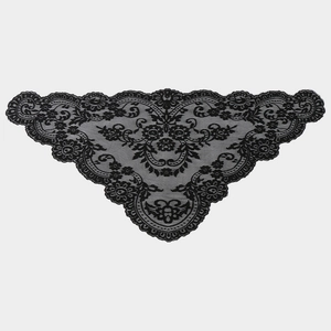 Elegant black lace triangle veil with intricate floral embroidery and scalloped edges