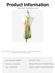 Detail of Georgette scarf with lotus print and abstract patterns measuring 160x50cm