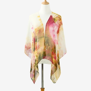 Lightweight lotus print georgette silk scarf and floral sunscreen shawl for women