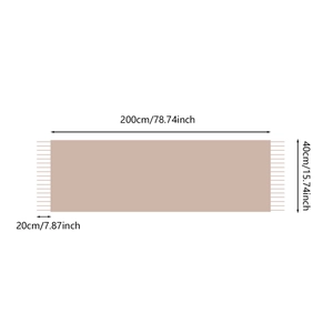 Detailed dimension chart for a plaid cashmere scarf showing length and fringe size