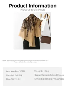 Detail showing vintage leopard print scarf size 180x95cm in soft voile fabric