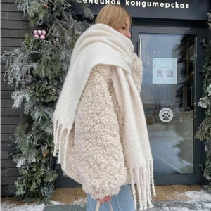 Écharpe épaisse à franges blanc crème pour femmes avec toucher cachemire chaud