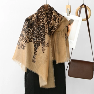 Leopard Print Scarf For Women Vintage Retro Shawl Bali Yarn Lightweight Large Long Wrap With Frayed Edges Fashion Accessory