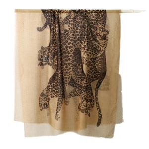 Vintage leopard print shawl wrap in lightweight fabric with fringe edge for women