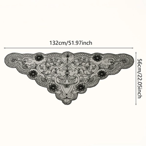 Detail of embroidered floral lace triangle scarf with 132cm width and 56cm height dimensions