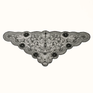 Elegant black floral embroidery lace triangle shawl with delicate scallop edges for women