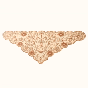 Macro shot of beige embroidered lace scarf with detailed scalloped edges and floral patterns