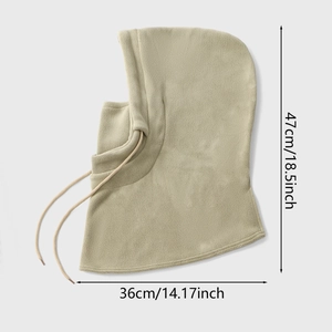 Detailed size specifications for the windproof fleece hood showing 47cm height and 36cm width