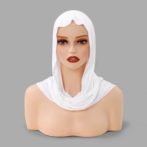 Solid white pleated crossover hijab headscarf for women in soft stretch fabric