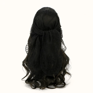 Elegant black lace headscarf featuring intricate embroidery and a sheer floral pattern