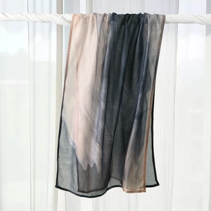 Close-up of lightweight gradient rayon headscarf with fine edge stitching detail