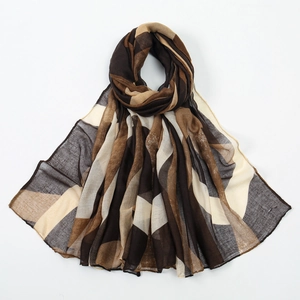 Écharpe en mousseline pour femmes avec rayures géométriques marron et beige anti-soleil