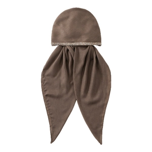 Dark coffee cotton headscarf with rhinestone trim and long ties for stylish women