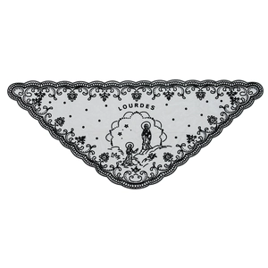Lourdes embroidered white lace mantilla triangle veil with black floral patterns