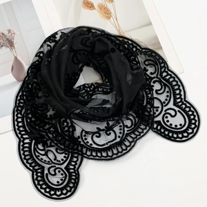Women's Retro Triangular Lace Mantilla Headscarf Religious Fatima Lourdes Embroidery Hollow Out Tassel Shawl Polyester Scarf