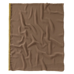 Elegant coffee brown chiffon shawl featuring exquisite golden lace flower trim on the edges