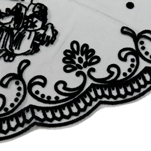 Ethnic style black lace triangle headscarf with floral embroidery and hollow design